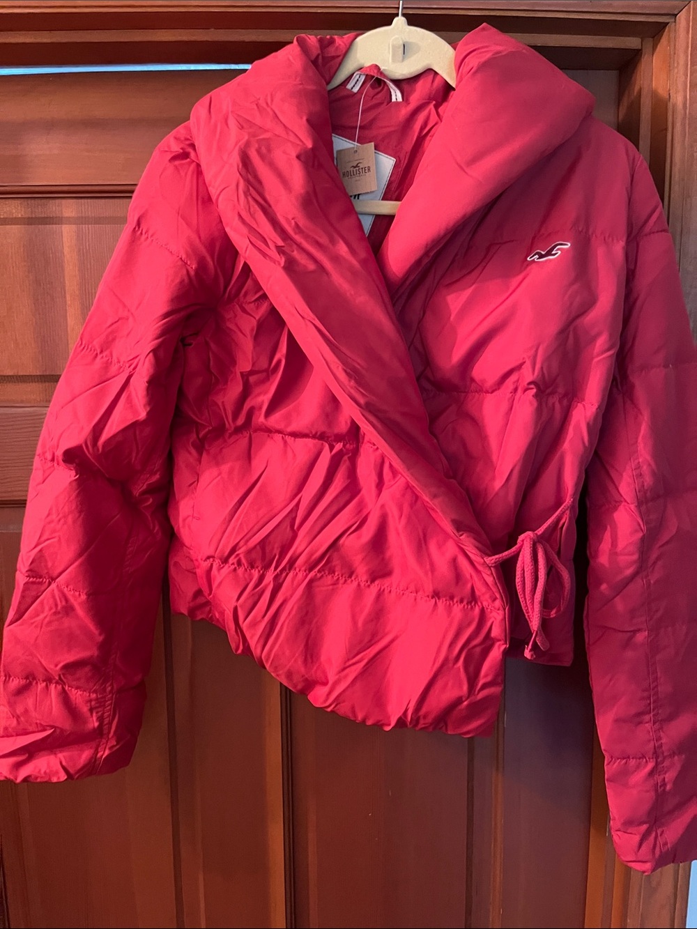 Hollister Women's Salmon/Orange/Red color Puffer Jacket